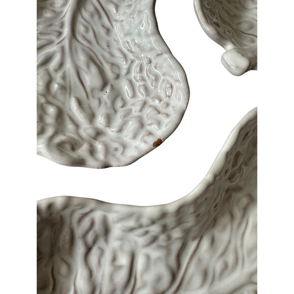 Vintage Ed Langbein Cabbage Leaf Bowls: Majolica Salad Set, Italy - Picture 4 of 5